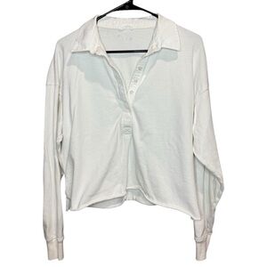Aerie‎ white quarter button collard sweatshirt size small